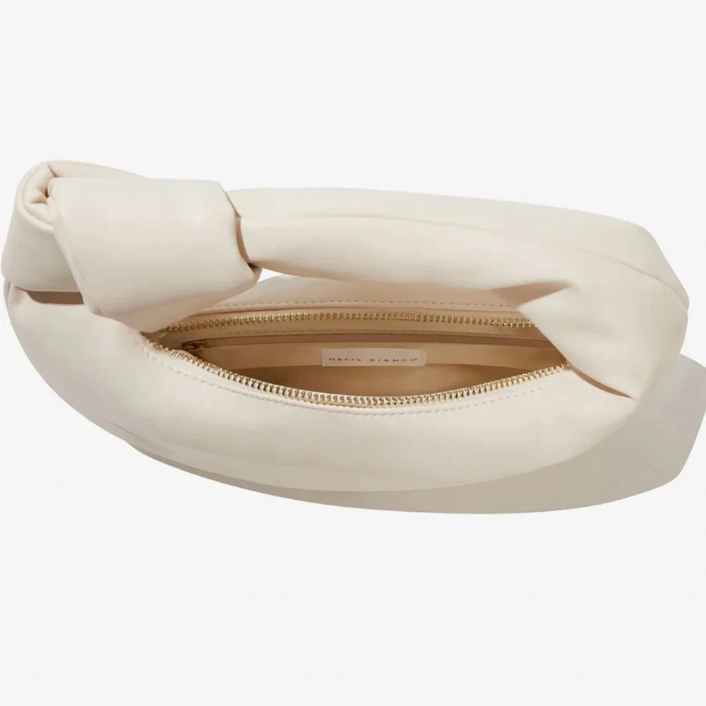 Melie Bianco Alexandra Cream Vegan‎ Top Knot Handle Crescent Hobo Bag Minimalist